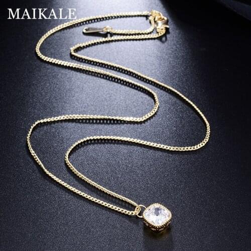 MAIKALE Simple Gold Necklace with Square AAA Cubic Zirconia Beads Pendant 48cm Long Necklaces Pendants for Women Jewelry Gifts