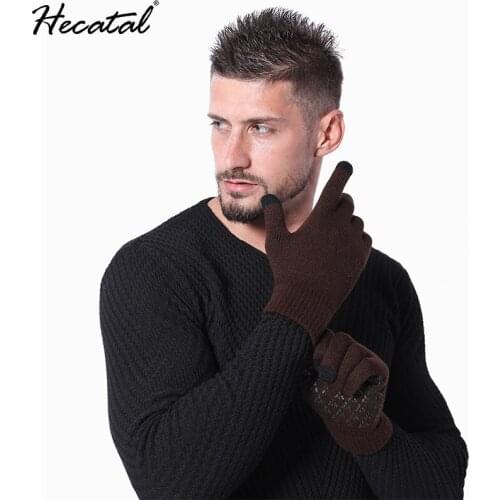 Hecatal Touch Screen Gloves Winter Gloves Men Knitted Warm Gloves Winter Men and Women Couples Non-slip Wholesale Customization