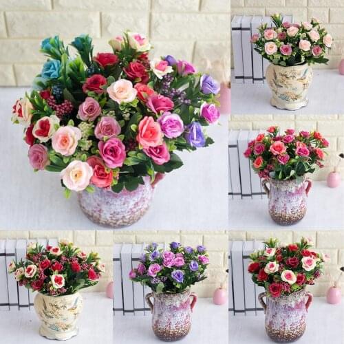 1Pc Romantic Fake Roses 6 Heads Artificial Flower Wedding Home Garden Decoration