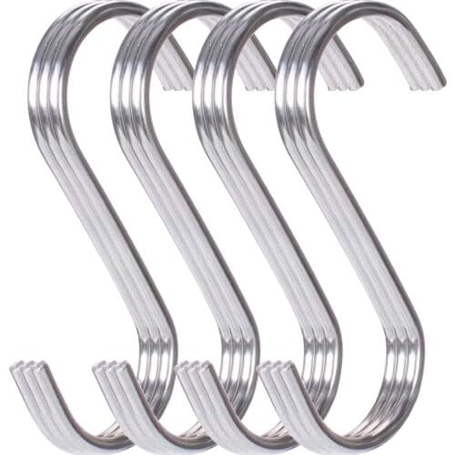 12PCS Stainless Steel Hooks S Shaped Hanging Hook Clothes Coat Hanger Metal Hook Wardrobe Closet Organizer Household Storage