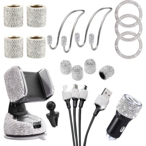 16 pieces of female Bling car accessories phone charging cable car phone holder car headrest collar car hook USB car charger