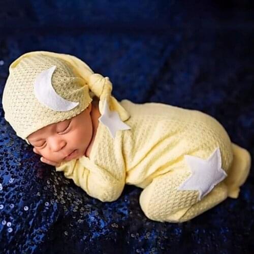 2 Pcs Newborn Photography Props Clothing Baby Romper Long Tail Knot Hat Set Knitted Bodysuit Beanies Cap Kit for Infants