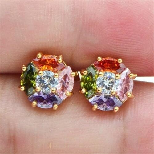 Blaike Simple Rainbow Zircon Stud Earrings For Women Exquisite Gold Color Wedding Party Earring Jewelry Valentines Day Gifts
