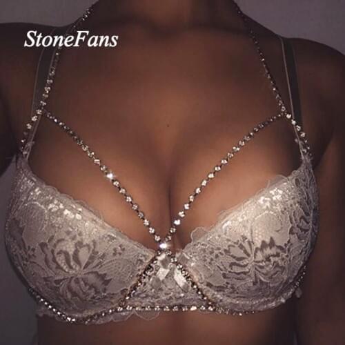 StoneFans Rhinestone Bling Bra Chains Body for Women Party Body Sexy Chain Accessories for Winter Night Club Charming Jewelry