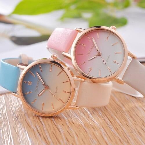 Gradient Rainbow Color Watches Luxury Fashion Couple Wristwatches Party Decoration Gifts Quartz Clock High Quality Leather Band