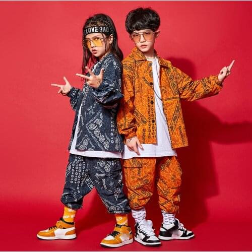 ChildrenS Hip-Hop Clothes For Boys Hiphop Loose Long-Sleeved Suits Girls Jazz Dance Costumes Performance Rave Clothes DQS7176