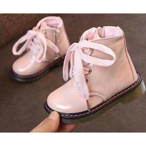 Size 21-30 Children Shoes Baby Girls winter plus velvet Boots Boys PU Leather Casual Lace-Up Ankle Boots Kids Motorcycle boots