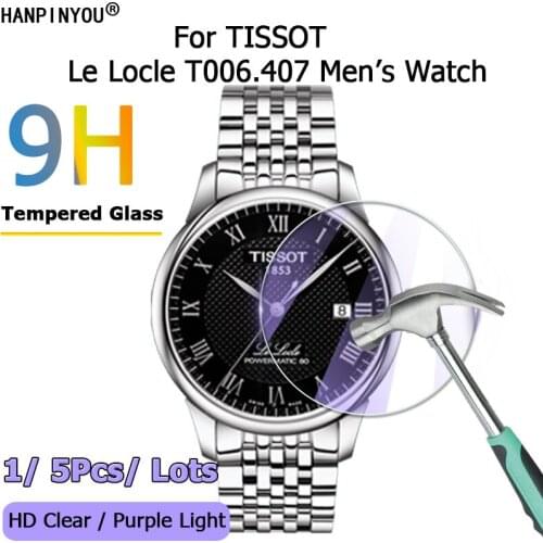 For TISSOT Le Locle T006.407 T006407 T006407B Mens Watch HD Clear /Purple Light 2.5D Tempered Glass Film Screen Protector Guard
