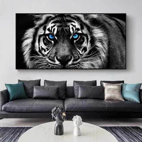 Modern Black and White Tiger Head Canvas Painting Wall Art Posters and Animal Prints Art Pictures Living Room Decoration Cuadros