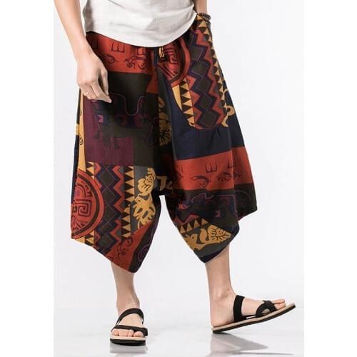 M-5XL 2019 new Summer Men Yoga pants Linen Indian Harem Hippie Loose Sweatpant Cropped Pant Running Jogger Causal Pants Bloomers