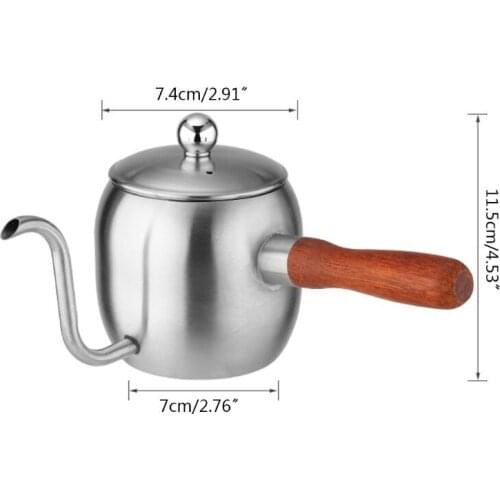 500ml Stainless Steel Mini Drip Coffee Pot Japanese Kettle with Wood Handle Cafe H58C