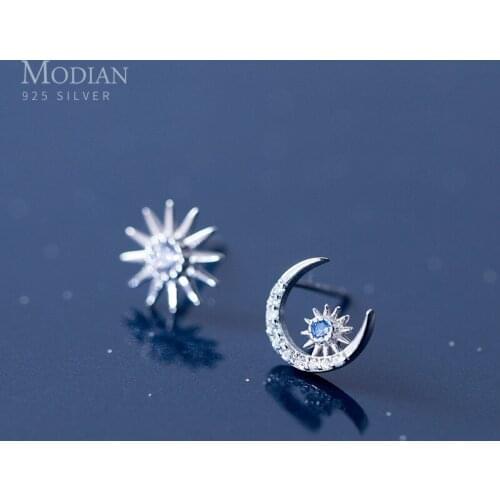 Modian 2020 Authentic 925 Sterling Silver Rose Gold Color Moon And Sun Stud Earrings for Women Jewelry Ear Pins Gifts Bijoux