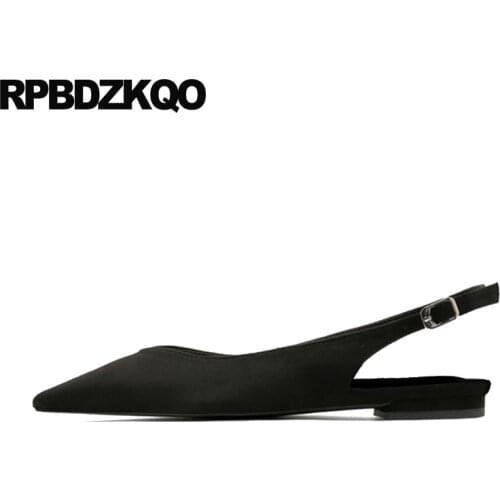 Fashion European Slingback Slip On Suede Latest 2017 Flats Pointed Toe Women Black Size 34 Ankle Strap Pointy Ladies Beautiful