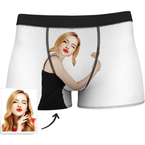 Custom Girlfriend Face Hug My Treasure Mens All-Over Print Boxer Briefs, MENS CUSTOM FACE ON BODY BOXER SHORTS LIGHT tan SKIN