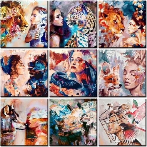Animal Girl Diy Oil Painting By Numbers Adult Kit With Frame Coloring Paint Wall Art Picture For Living Room For Home Decor Sets
