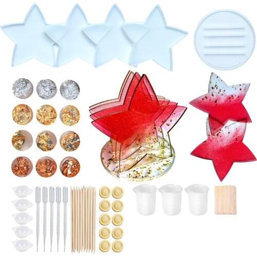 DIY Crystal Epoxy Resin Material Five-pointed Star Coaster Silicone Mold Set Tinfoil Decoration Drop-glue Tool Handmade Crafts