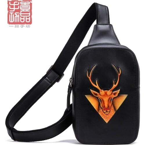 Chest bag female bag mens bag messenger bag leather briefcase leather sculpture handmade fawn bag high-end custom