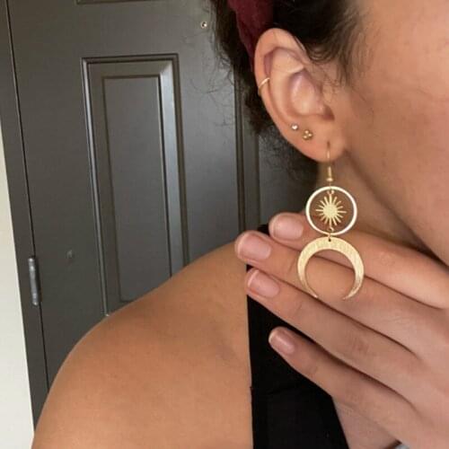 Celestial Sun and Moon earrings - crescent moon phase,boho witchy, gold brass or antique silver jewelry