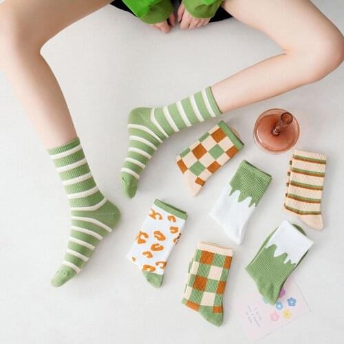3pairs/set Long Embroidery Green Socks Korean Women Style Autumn Cute Japanese Harajuku Woman Socks Kawaii Girls Socks Gifts