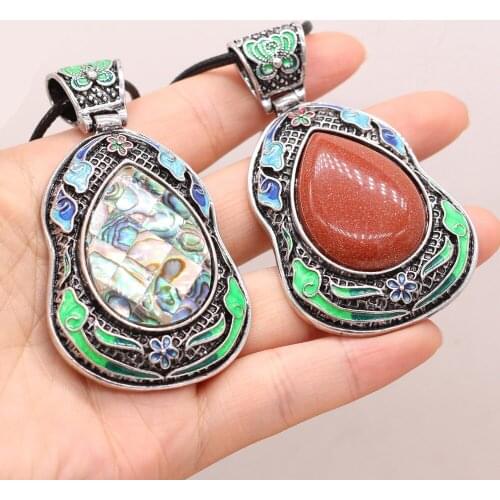 New Style Natural Shell Alloy Necklace Drop-Shaped Lace Pendant Leather Cord 2MM Charms For Elegant Women Love Romantic Gift