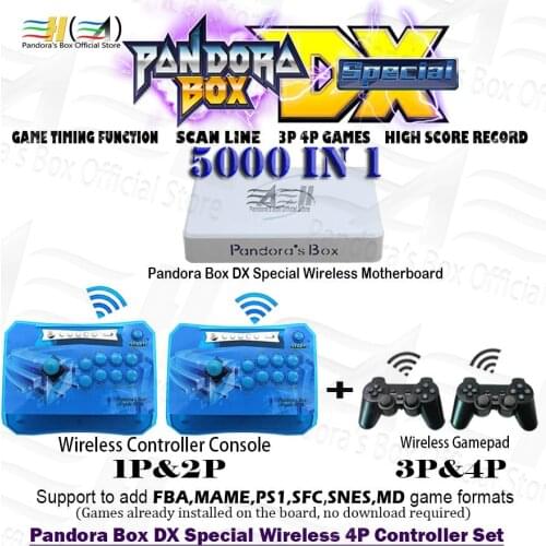 Pandora Box DX Wireless 4P set Wireless Controller and gamepad 3000 in 1 have 3P 4P game support FBA MAME PS1 SFC SNES MD game