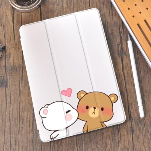 Couple Bears for Air 4 iPad Case Cute Pencil Holder 10.2 8th 2020 7th 12.9 Pro 11 2018 Mini 5 Cover Silicone For 10.5 Air 1 2 3