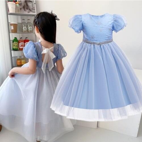 Princess Causal Dress for Kid Girls Wedding Flower Girl Gown Birthday Outfits Snowflake Printed Dress Children Summer Clothes