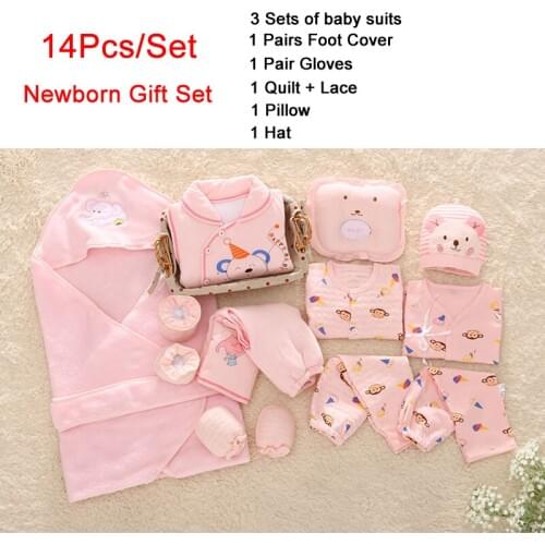 HPBBKD Newborn Baby Gift Set 14Pcs/lot Toddler Set Unisex Infant Cotton Clothing Baby Bib Hat Baby Outfits For 0-6 Month TZ-018
