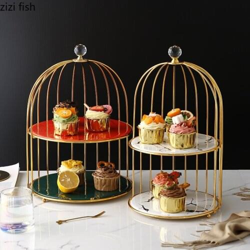 Double Birdcage Shape Cake Stand Ceramic Wedding PropsDessert Rack for Wedding Birthday Party Wedding Stand Cake Home Decoration