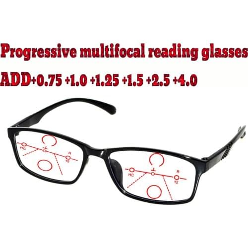 Progressive Multifocal Anti Blu Light Reading Glasses Black Frame Men Women High Quality +1.0 +1.5 +1.75 +2.0 +2.5 +3 +3.5 +4
