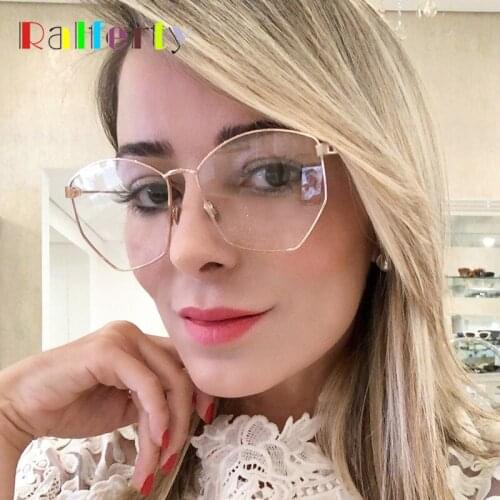 Ralferty Big Irregular Glasses Frame Women Gold Metal Eyeglass Prescription Optic Myopia Spectacle Frames 2019 Eyewear F98203