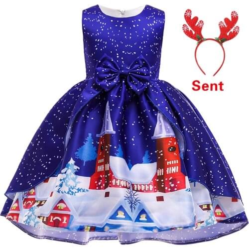 Christmas 2020 party tailed big bow dress Girls Christmas party Christmas party holy meal print tuxedo childrens sister group