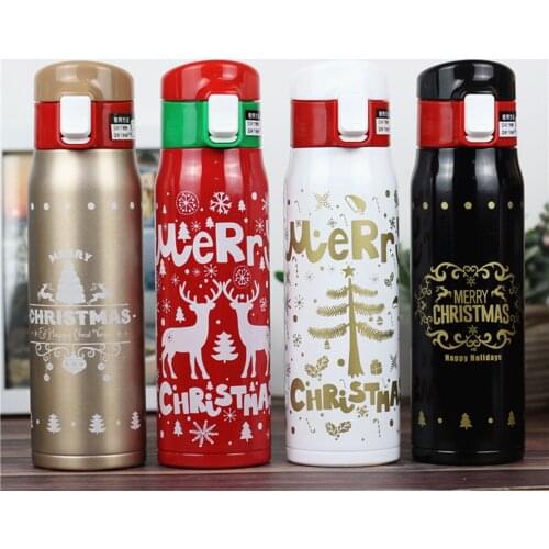 Christmas Vacuum Flask, Stainless Steel Bouncing Button Cute Cartoon Deer Head Creative Student Water Bottle 2020 New Arrivals