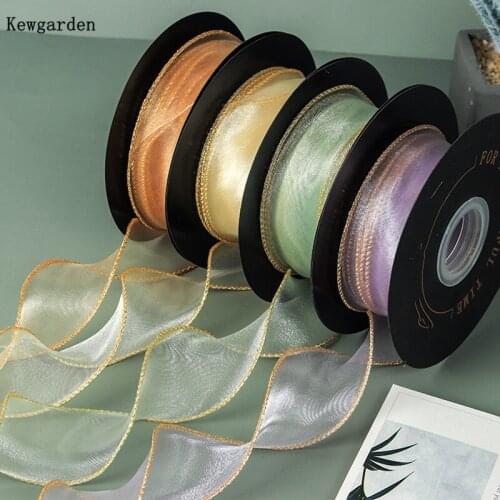Kewgarden Golden Hemming Wave Organza Ribbon 1-1/2" 40mm Handmade Tape DIY Hairbow Accessories Packing Riband 10 Yards