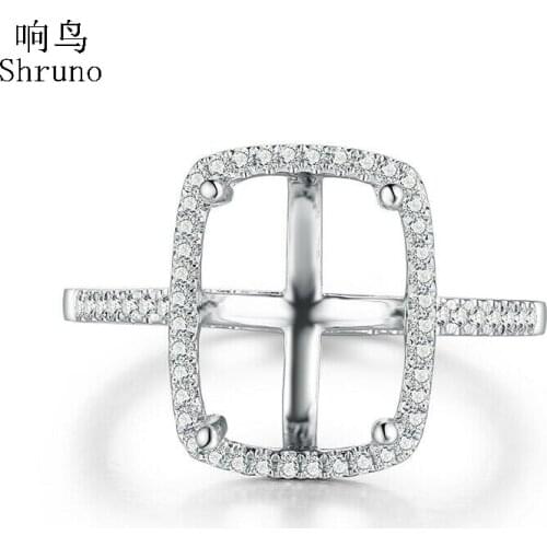 Shruno Vintage Style 11x8mm Cushion Cut Solid 10K White Gold Nautral Diamond Semi Mount Ring Setting Engagement Wedding Ring