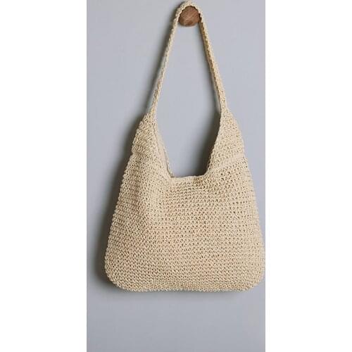Straw Bag Retro Folding Bag Female Bag Handbag Shoulder Bag Beach Holiday Large Capacity
