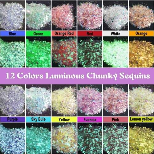 Glow in the Dark Chunky Glitter-Nail Art Chunky Glitter Medium+Fine 50g (1.7 oz ) Glow in the Dark Iridescent Chunky Glitter,o99