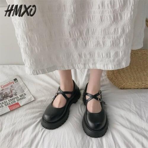HMXO Mary Jane Shoes Women Retro French Style Platform Shoes British College Style JK Lolita Soft Sister Lolita Leather Shoes