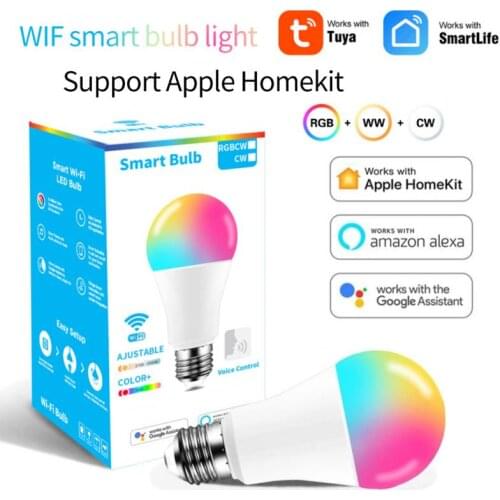Tuya WiFi Smart Light Bulb E27/E26/B22 RGB+CW 9W Energy Saving Dimming LED Bulb Work With Smart Life Alexa Google Home Homekit