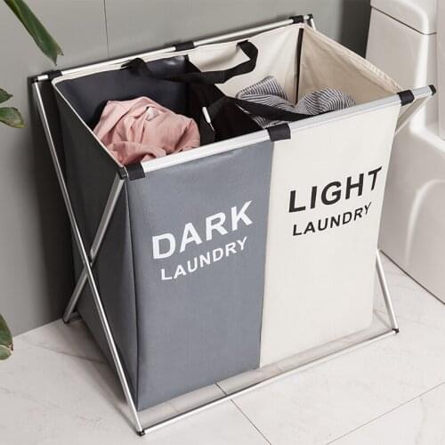 X-shape Foldable Dirty Laundry Basket Organizer Printed Collapsible Three Grid Home Laundry Hamper Sorter Laundry Basket Large