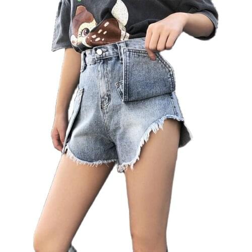High Waist Denim Shorts Womens New Loose A-line Wide Leg Shorts Big Pocket Ladies Shorts