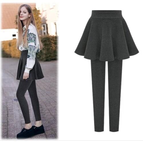 2017 New Fashion Womens Autumn&Winter High Elasticity Warm Leggings Thick Velvet Fake two pieces leggins skirt pants 6XL ZL904