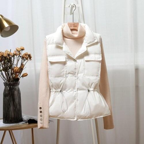 Women Sleeveless Vest Winter Warm Down Cotton Padded Jacket Female Veats Collar Sleeveless Jackets Women Adjustable Waist