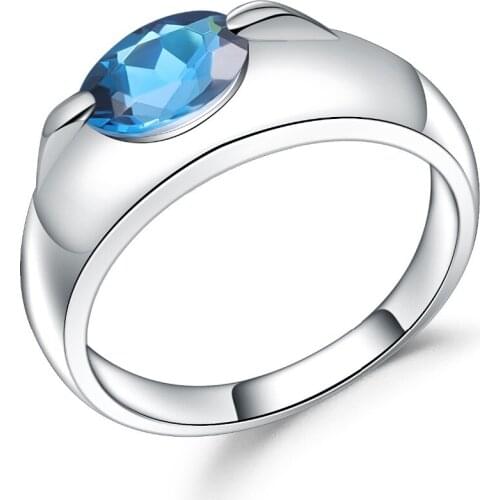 GEMS BALLET Simple 1.57Ct Natural London Blue Topaz Oval Ring 925 Sterling Silver Gemstone Rings Fine Jewelry For Women