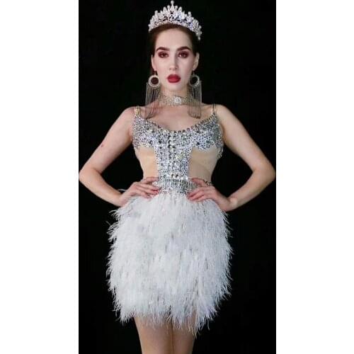 Sexy see through dress sparkling rhinestone mini Dress Womens Birthday Party Outfit Bar Women Singer Dancer Dress