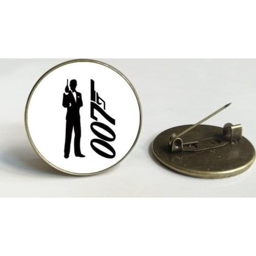 007 convex round Glass brooch movie fan accessories action film black James Bond 007 pattern brooch mens gift