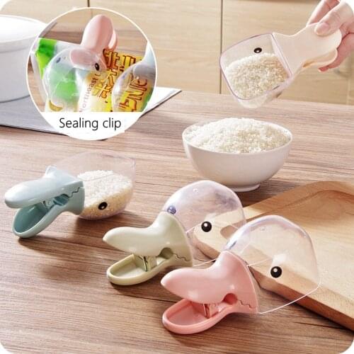 1PC Duck Shape Multi-purpose Plastic Rice Shovel Sealing Clip Household Water Scoop Cereals Scoop Cute Duckbill Rice Spoons