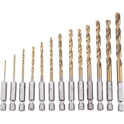 13Pc HSS Titanium Coated Drill Bit Set With 1/4inch Hex Shank