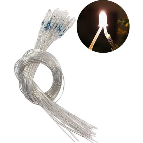 20pcs Pre-soldered 3mm LEDs Warm White Lamp Light 30cm Clear Wire L12303WM