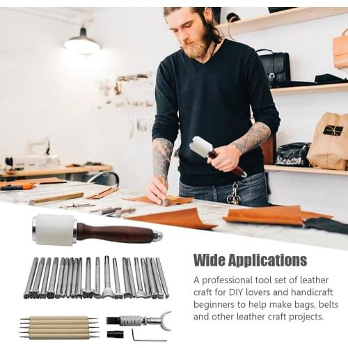 28Pcs Leather Carving Tool Set Leather Carving Hammer Stamping Tool Dotting Tool Carving Tool Wrench